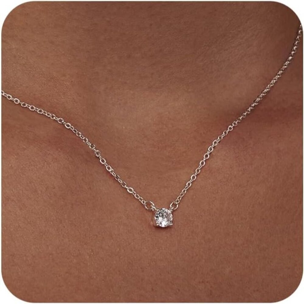Trendy 18K Silver-Round CZ Plated Paperclip Necklace - Diamond Oval Jewelry